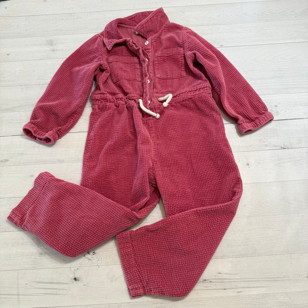 Zara girls pink‎ corduroy jumpsuit romper 5/6